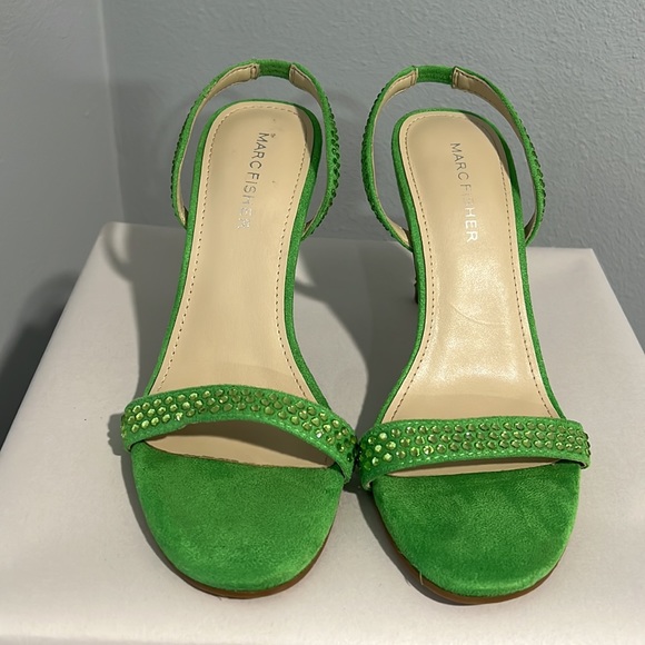New Marc Fisher Betila Rhinestone Embellished Green Slingback Sandal Heels - Picture 7 of 12